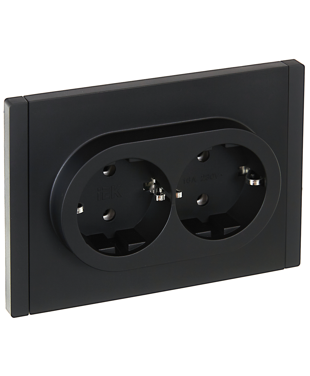 FORTE&PIANO Розетка 2-местная с заземлением без защитных шторок безвинтовое крепление 16А FP124 черный IEK