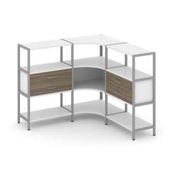 Shelf System Трехсекционный угловой стеллаж трехярусный с ящиками SN.STMU-331 Белый/Вяз Благородный/