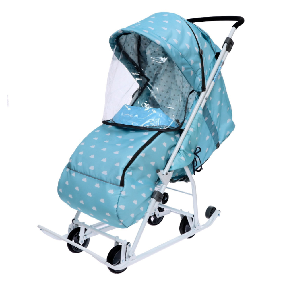 Санки-коляска «Наши детки 3-1К», принт с облачками, цвет голубой