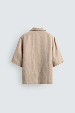 ZARA ЖАККАРДОВАЯ РУБАШКА BOXY FIT В ПОЛОСКУ, ЭКРЮ