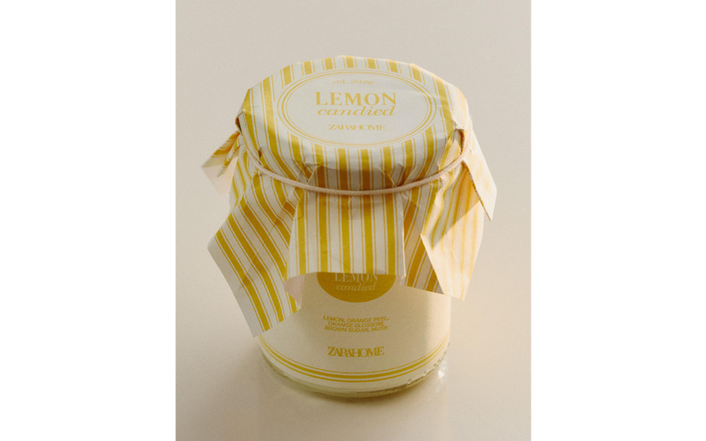 Zara Home Свеча ароматическая Lemon Candied 130 г, растительный воск, аромат свежий цитрусовый, Горчичный