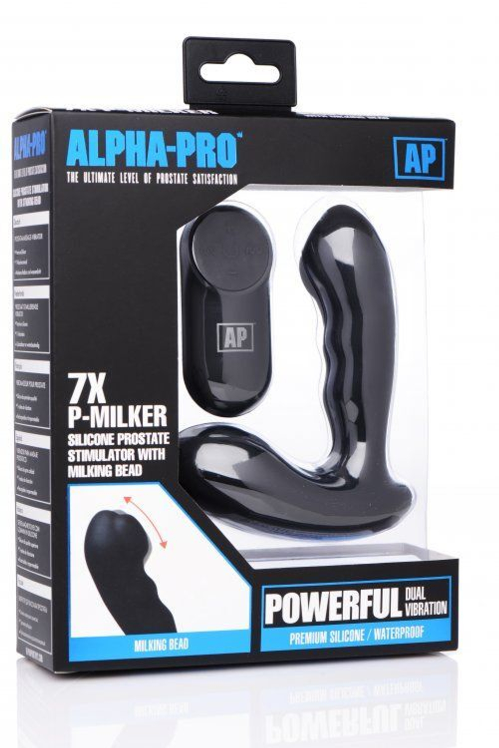 Черный стимулятор простаты Alpha-Pro 7X P-Milker Silicone Prostate Stimulator with Milking Bead (Цвет: черный)
