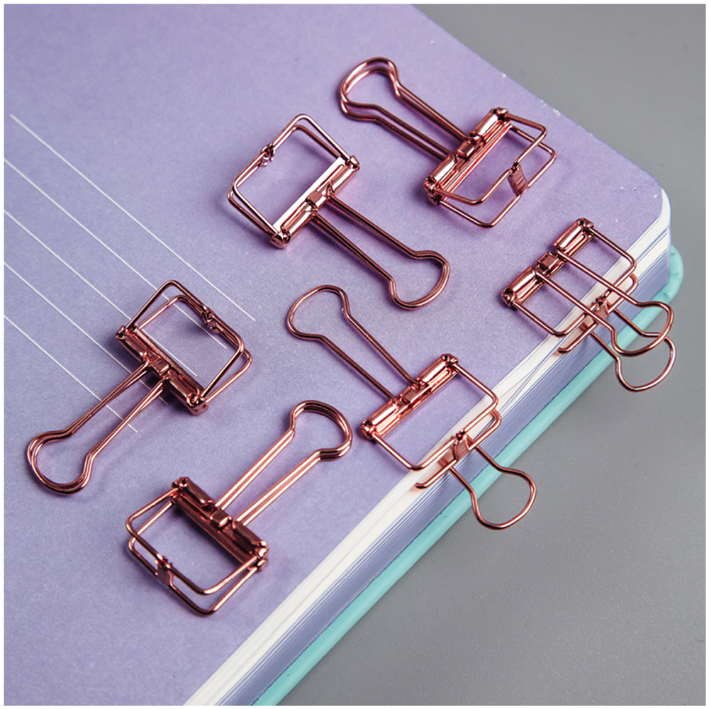 Зажимы для бумаг 19мм, MESHU "Rose Gold", 6шт., пакет с европодвесом
