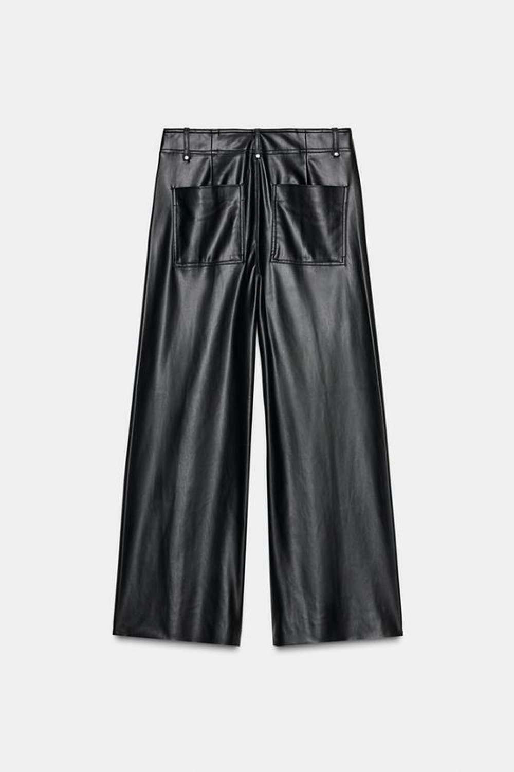 ZARA БРЮКИ ПРЯМОГО КРОЯ WIDE LEG ИЗ ИСКУССТВЕННОЙ КОЖИ ZW COLLECTION, ЧЕРНЫЙ
