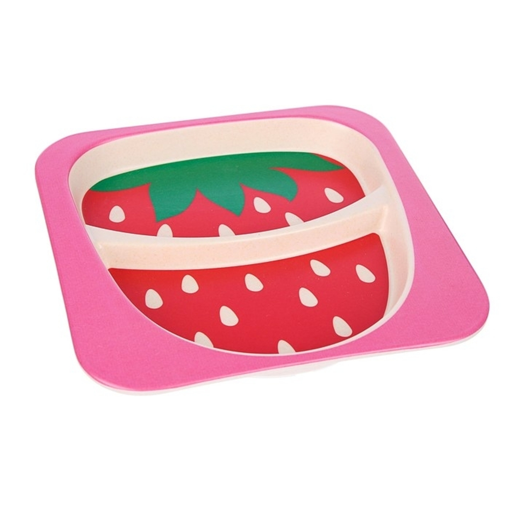 3860794 Набор детской посуды из бамбука «Клубничка», 5 предметов: тарелка, миска, стакан, столовые п