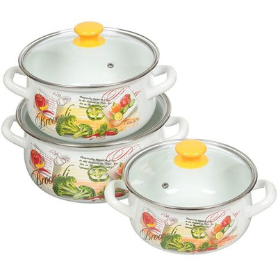 Набор эмалированной посуды 6 пр, кастрюли 2,3,4 л, Керчь, Брокколи-Экстра