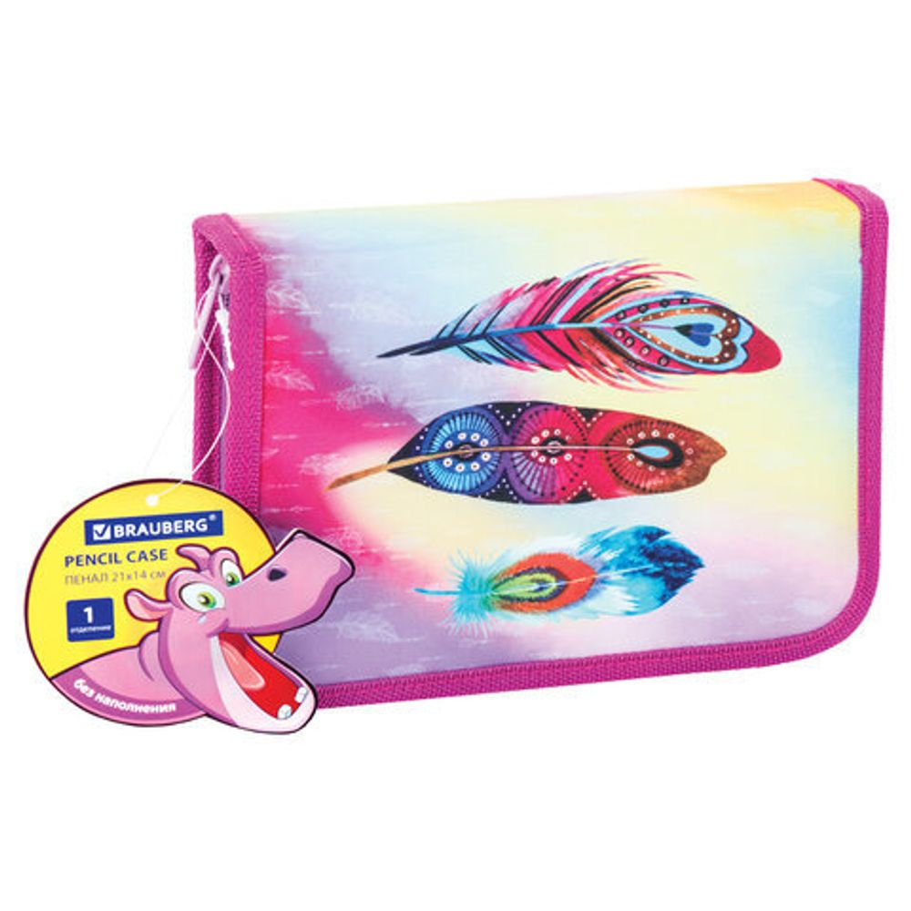 Пенал BRAUBERG, 1 отделение, полиэстер, 21х14 см, "Plumage", 270304