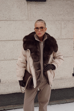 Пуховик из экозамши с пуховым наполнителем