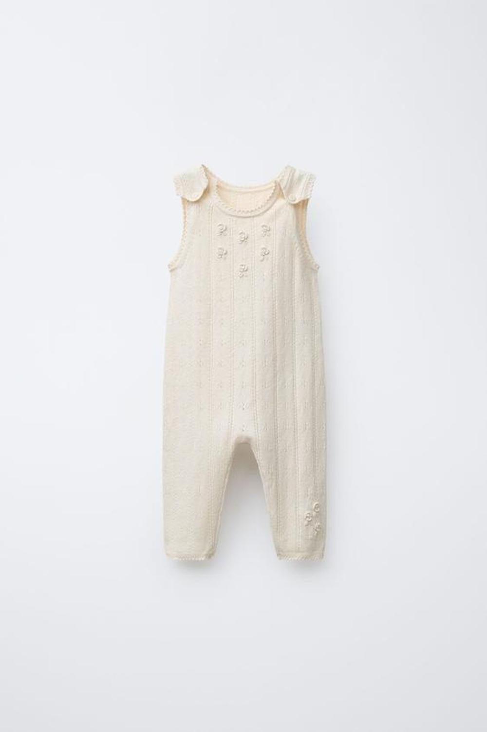 ZARA ТРИКОТАЖНЫЙ КОМБИНЕЗОН С АЖУРНОЙ ВЫШИВКОЙ, ЭКРЮ