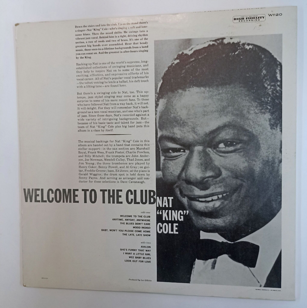 Винтажная виниловая пластинка LP Nat King Cole Welcome To The Club (USA 1959)