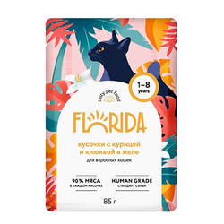 Florida Паучи для кошек кусочки Курицей с клюквой в желе, 85гр