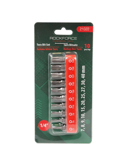 Набор бит TORX 10пр. 1/4''(T 7,8,9,10,15,20,25,27,30,40-25мм),в блистере RockForce##Rock FORCE RF-21022