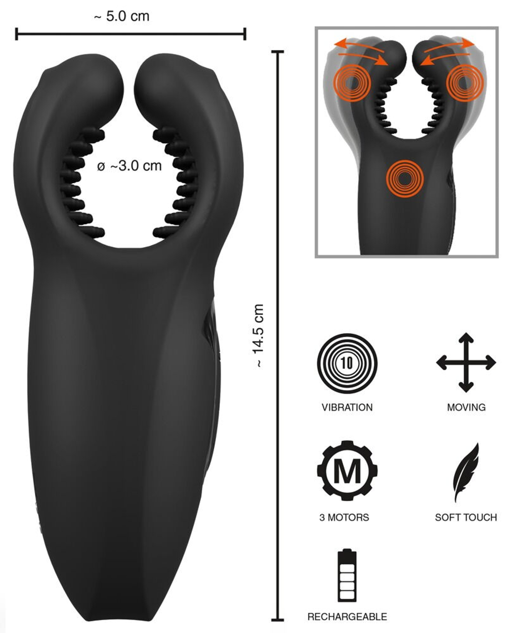 Мужской вибратор-стимулятор Man Wand with Vibration and Moving Wings (Цвет: черный)