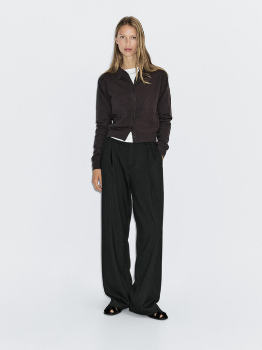 Massimo Dutti Широкие брюки в тонкую полоску со средней посадкой, черный