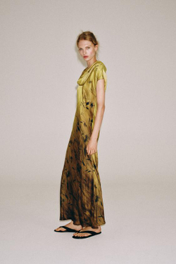 ZARA ПЛАТЬЕ С ПРИНТОМ ZW COLLECTION, КОНЬЯЧНЫЙ