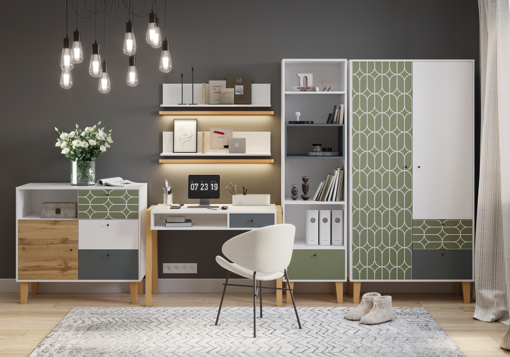 Комод МАМА 3 ящика с дверью STORY Овалы, Белый