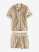 Кардиган вязаный с коротким рукавом и шорты вязаные в комплекте для мальчика Next 151-373, Бежевый