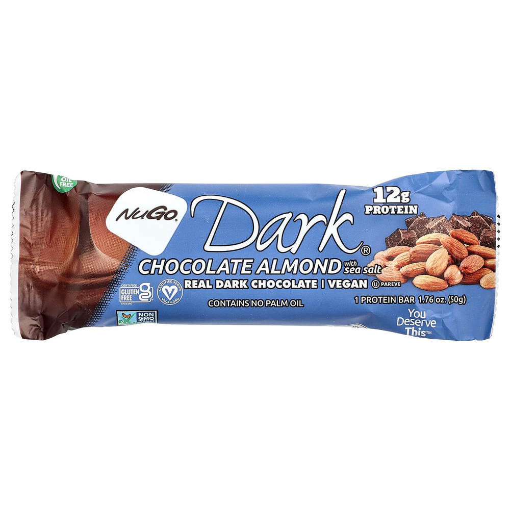 NuGo Nutrition, Dark®, протеиновые батончики, шоколад и миндаль с морской солью, 12 батончиков по 50 г (1,76 унции)