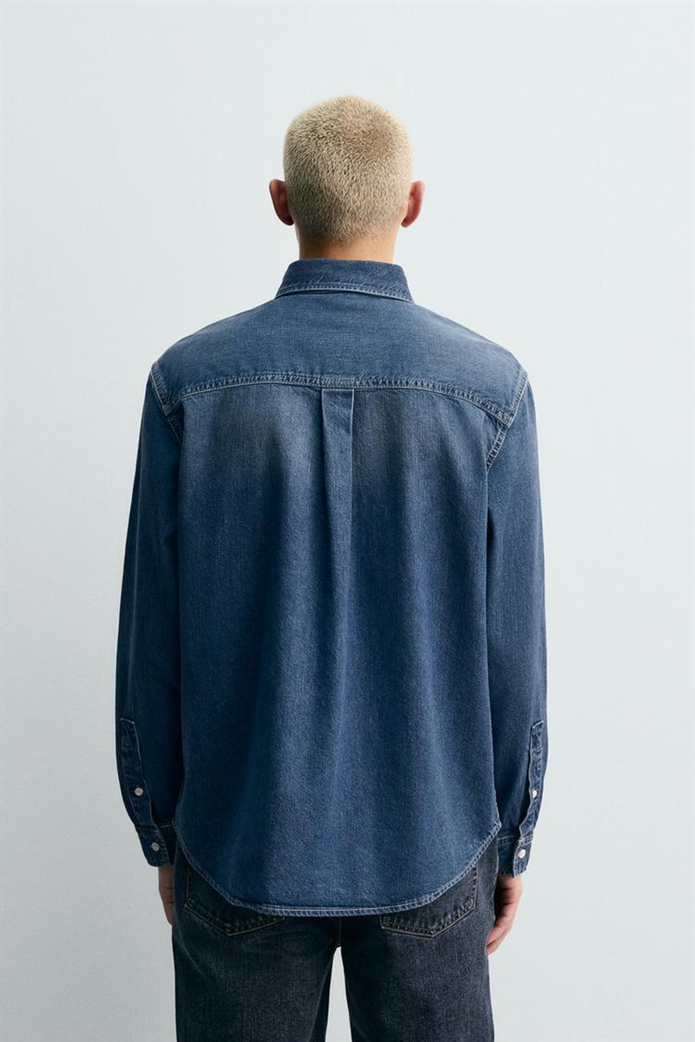 ZARA ДЖИНСОВАЯ РУБАШКА, ВЫЦВЕТШИЙ СИНИЙ