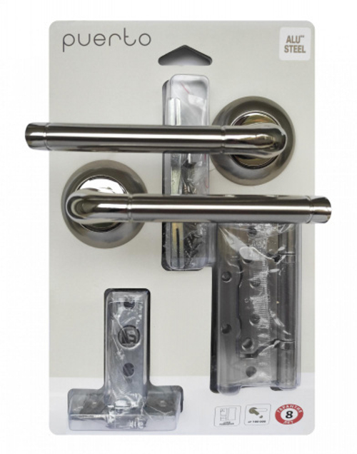 Комплект дверной фурнитуры Пуэрто защ. м/к ник.матов/ник. бл.
