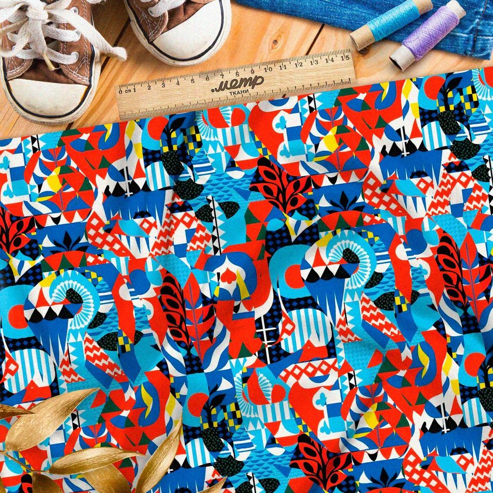 Ткань премиум атлас графические мотивы