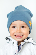 детская шапка хлопковая гладкая серо-голубая