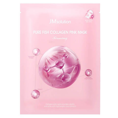 Маска для лица тканевая с рыбным коллагеном и витамином С JMsolution Pure Fish Collagen Pink Mask 30 мл.
