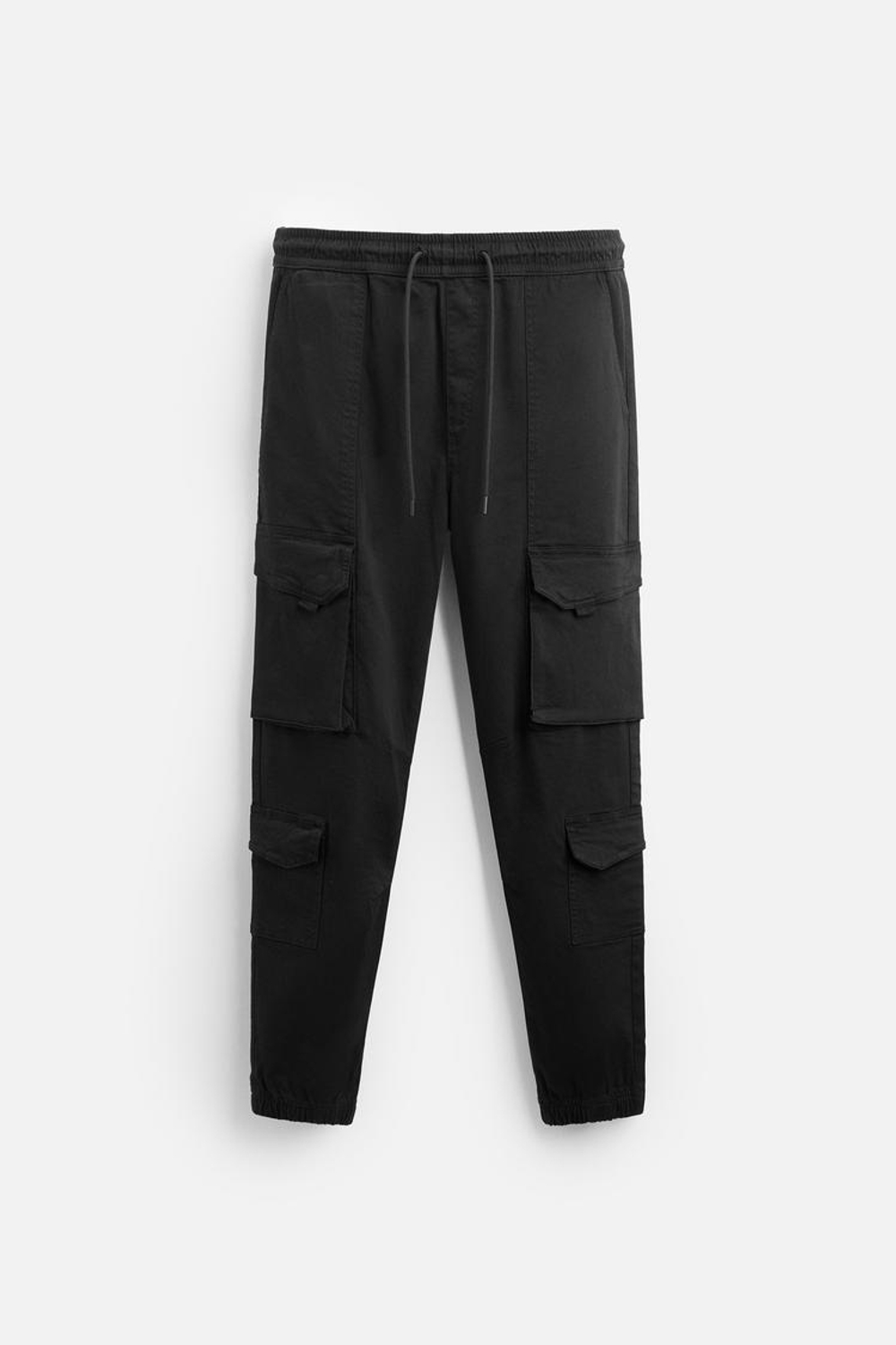 ZARA БРЮКИ КАРГО С КАРМАНАМИ, ЧЕРНЫЙ