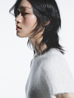 Massimo Dutti Трикотажный свитер из смесовой альпаки с короткими рукавами, натуральный, кремовый