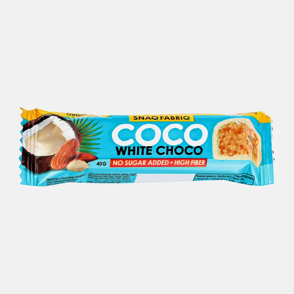 Батончик глазированный Snaqfabriq десерт без сахара со вкусом кокос-миндаль 40г