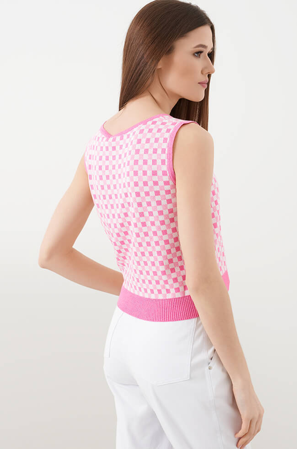 22829 Топ женский (розовый клетка)