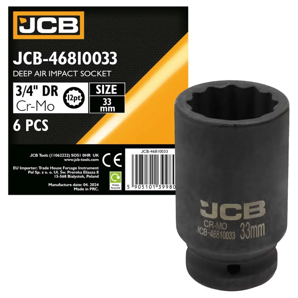 Головка ударная глубокая 3/4'', 33мм (12гр.) JCB JCB-46810033