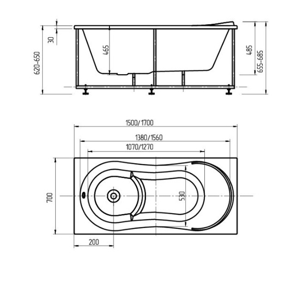 Акриловая ванна Aquatek (Акватек) Афродита 150х70, с каркасом, с фронтальной панелью, со сливом-переливом