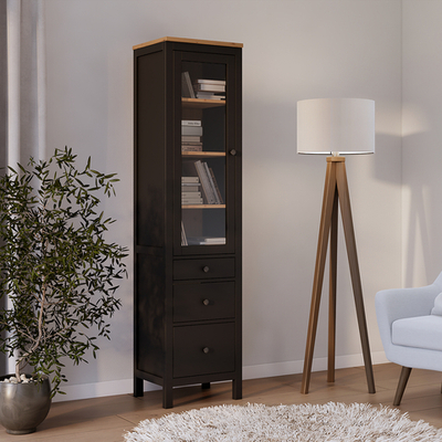 Шкаф-витрина Хемнэс/Кымор, 3 ящика, 49х198х37см, черный/светло-коричневый