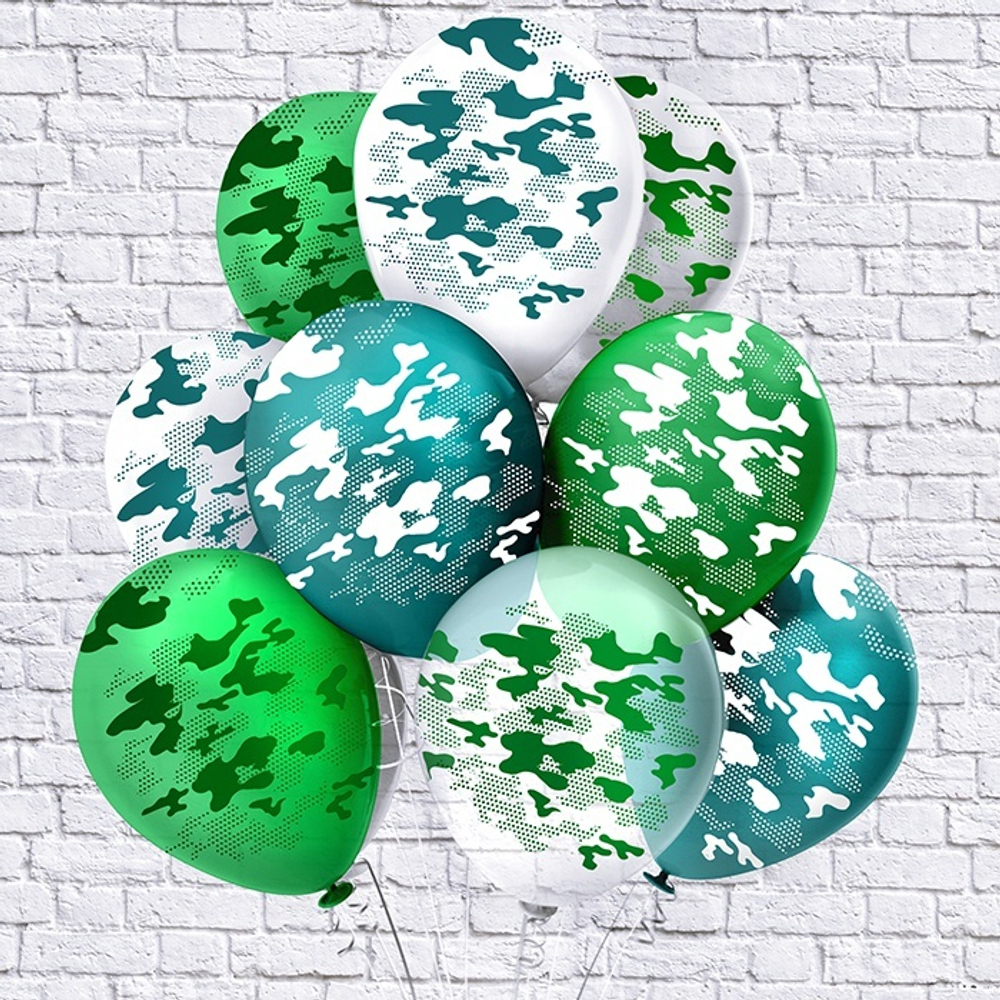 Воздушные шары БиКей с рисунком Камуфляж, 25 шт. размер 12" #41587