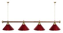 Лампа STARTBILLIARDS 4 пл. (плафоны красные,штанга золотая,фурнитура золото)