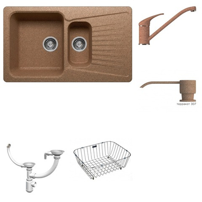 Мойка POLYGRAN F-18 терракот №307, смеситель SKS1 терракот