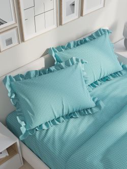 Декоративная наволочка с рюшами, оборками "Вязание лазурное" 40х60 см, 1 шт, без молнии