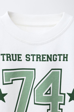 ZARA ФУТБОЛКА С ПРИНТОМ В СТИЛЕ ПРЕППИ, БЕЛЫЙ