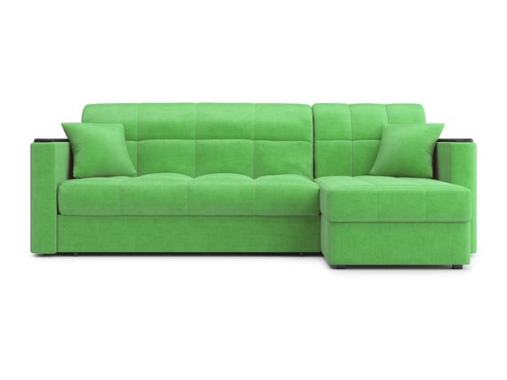 Диван угловой с оттоманкой Неаполь 1,4 - Velutto 31 зеленый/накладка венге