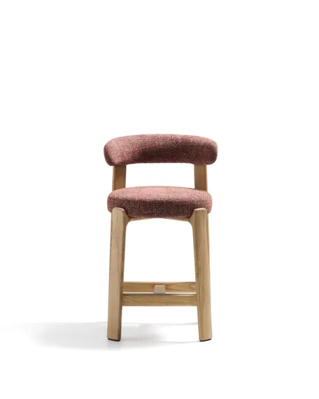 Полубарный стул Granite из терракотовой синели и ясеня с натуральной отделкой 65 см