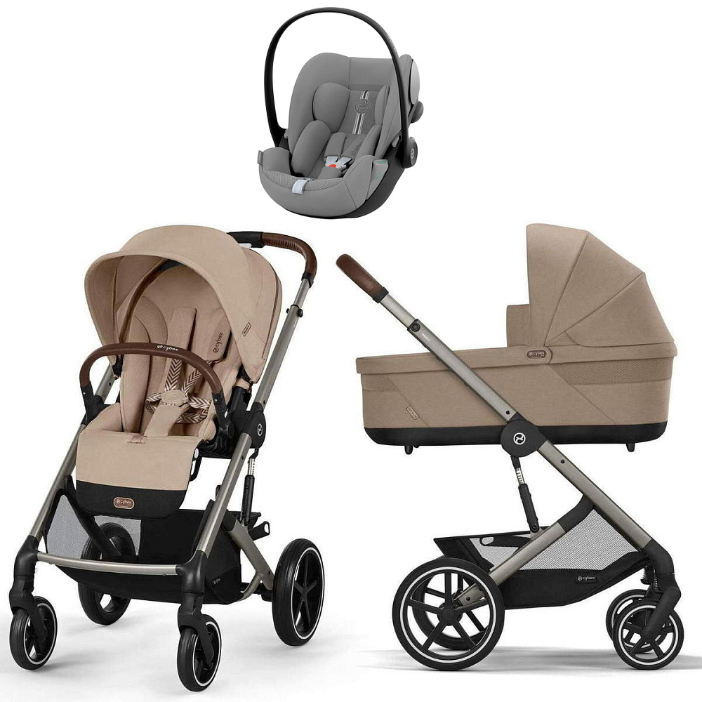 Коляска Cybex Balios S Lux TPE complete Cloud G Stone Grey Plus Base G 4 в 1 Almond Beige с дождевиками