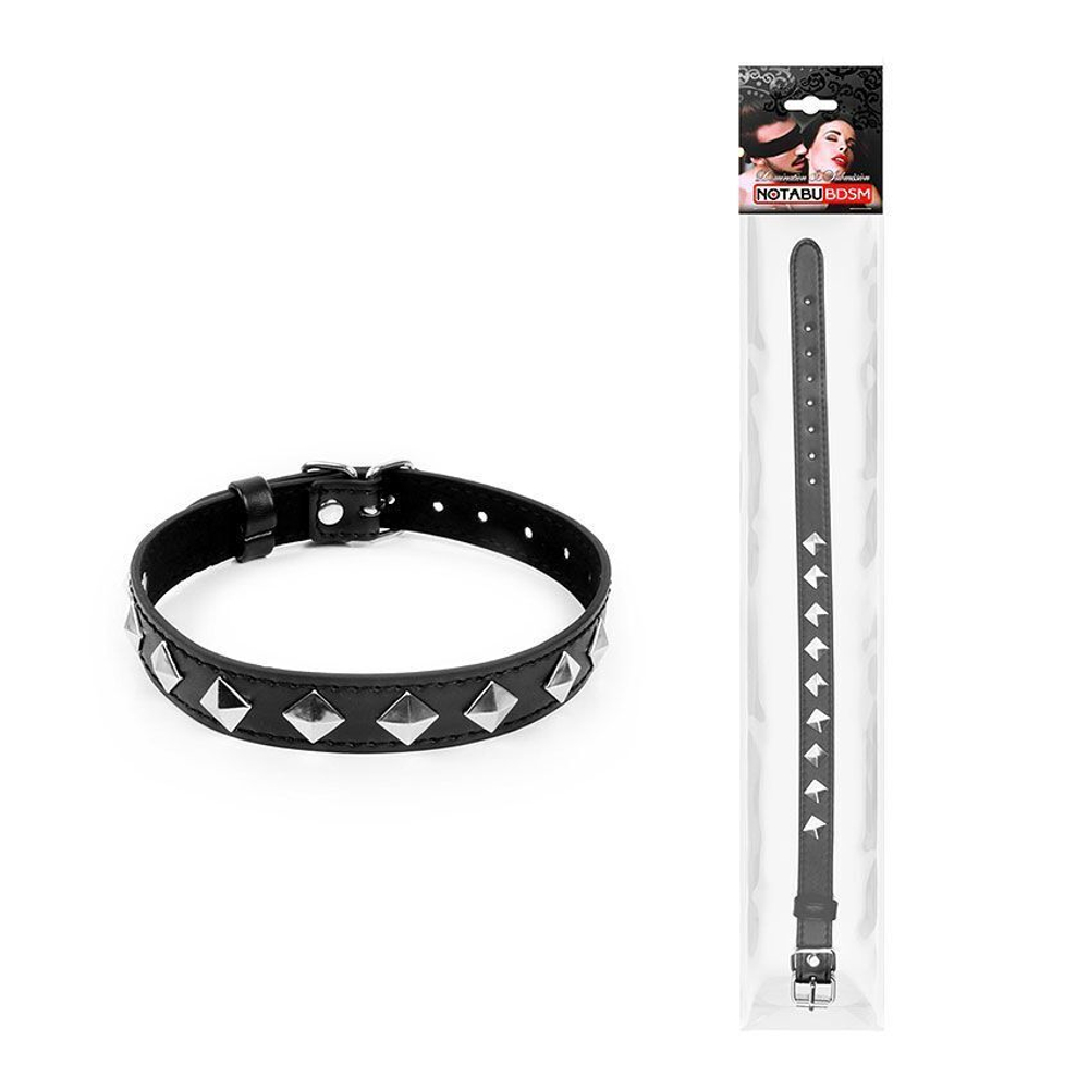 Черный ошейник с серебристыми ромбиками (Цвет: черный с серебристым)