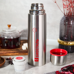 Термос Biostal (1 литр), узкое горло, пробка с кнопкой, облегчённая версия