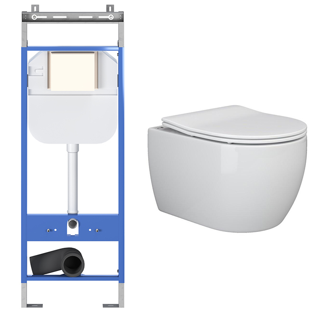 Комплект подвесной безободковый унитаз Ceramica Nova Play Rimless CN3001 с сиденьем Soft Close + инсталляция Creto Standart 1.1 INST-CR-1.1