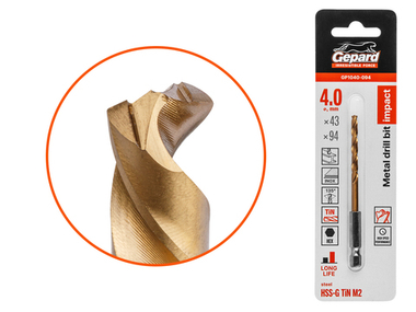 Сверло по металлу шестигр. 4.0х43х94 мм HSS-G TIN GEPARD