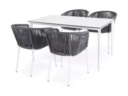 "Малага" обеденная группа на 4 персоны со стульями "Бордо", каркас белый, роуп серый