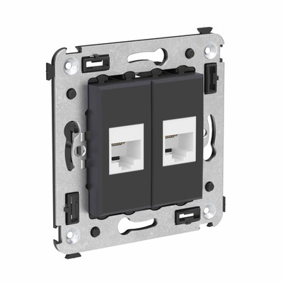 Телефонная розетка RJ-12 без шторки в стену двойная, "Avanti", "Черный матовый"