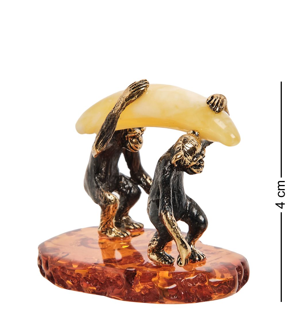 Народные промыслы AM- 487 Фигурка «Обезьяны с бананом» (латунь, янтарь)