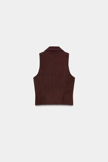 ZARA ЖИЛЕТ В ПОЛОСКУ НА МОЛНИИ, КОРИЧНЕВЫЙ/ЭКРЮ